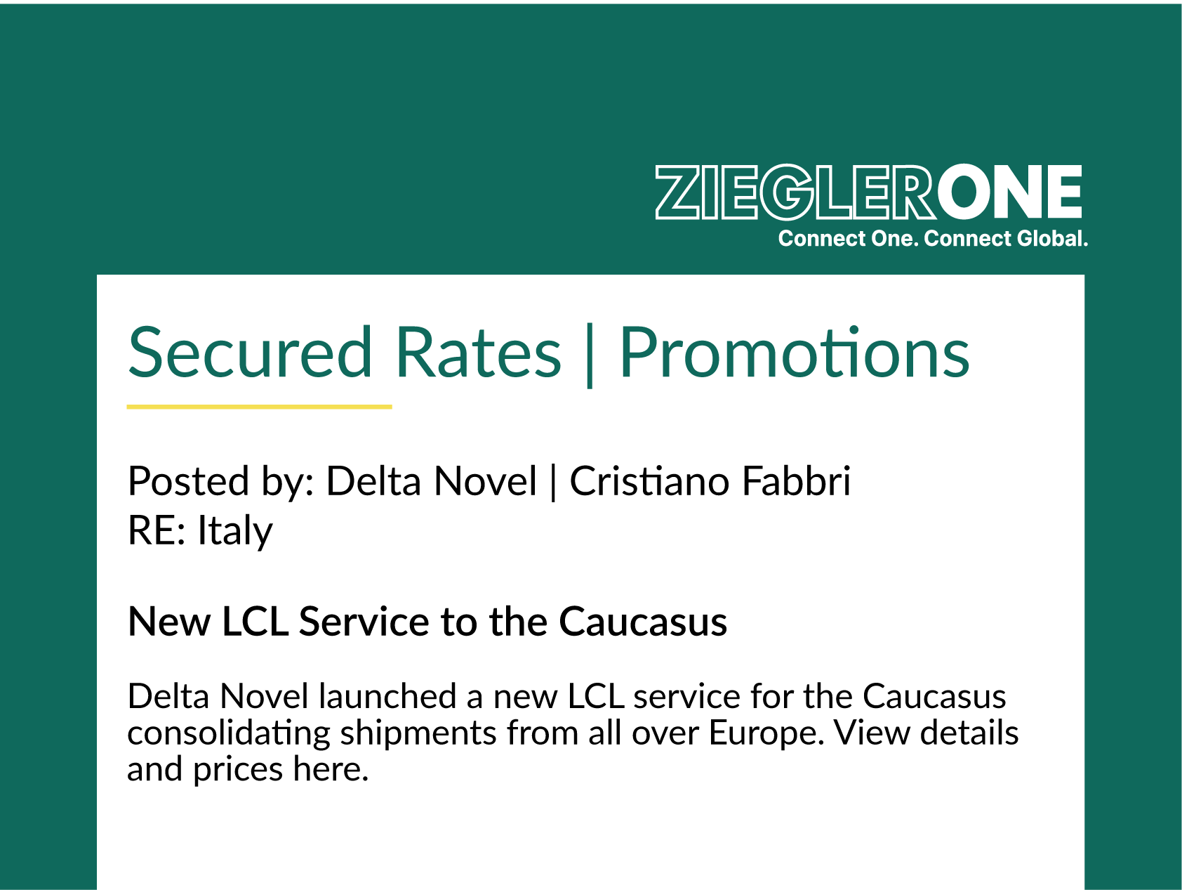 Delta Novel Italy offers New LCL Service to the Caucasus