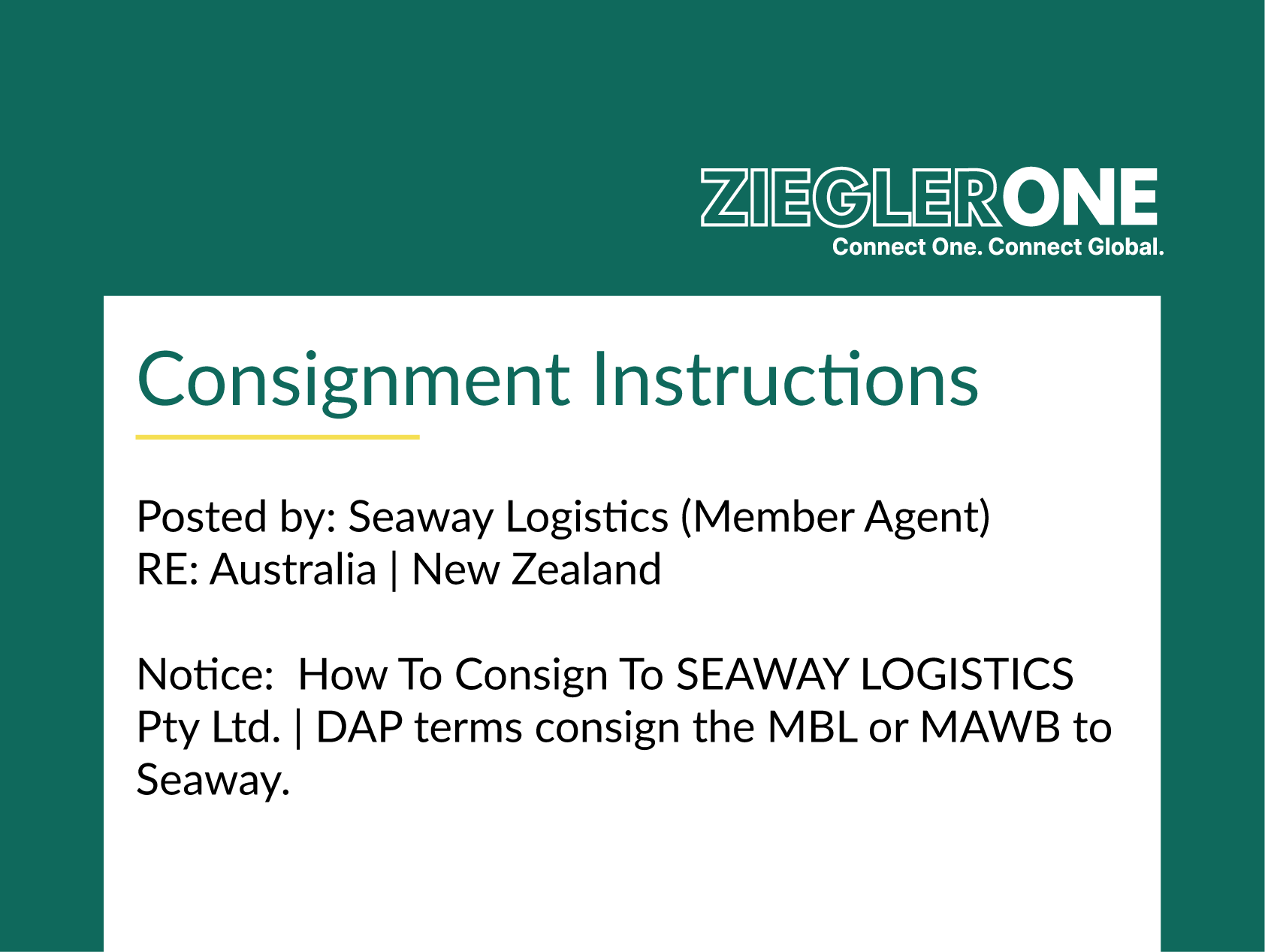 Notice: How to consign to SEAWAY LOGISTICS Pty Ltd